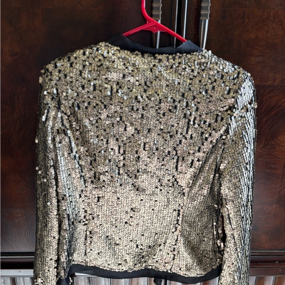 Aryn K Champagne Gold Sequin Embellished Moto Jacket - Picture 2 of 8